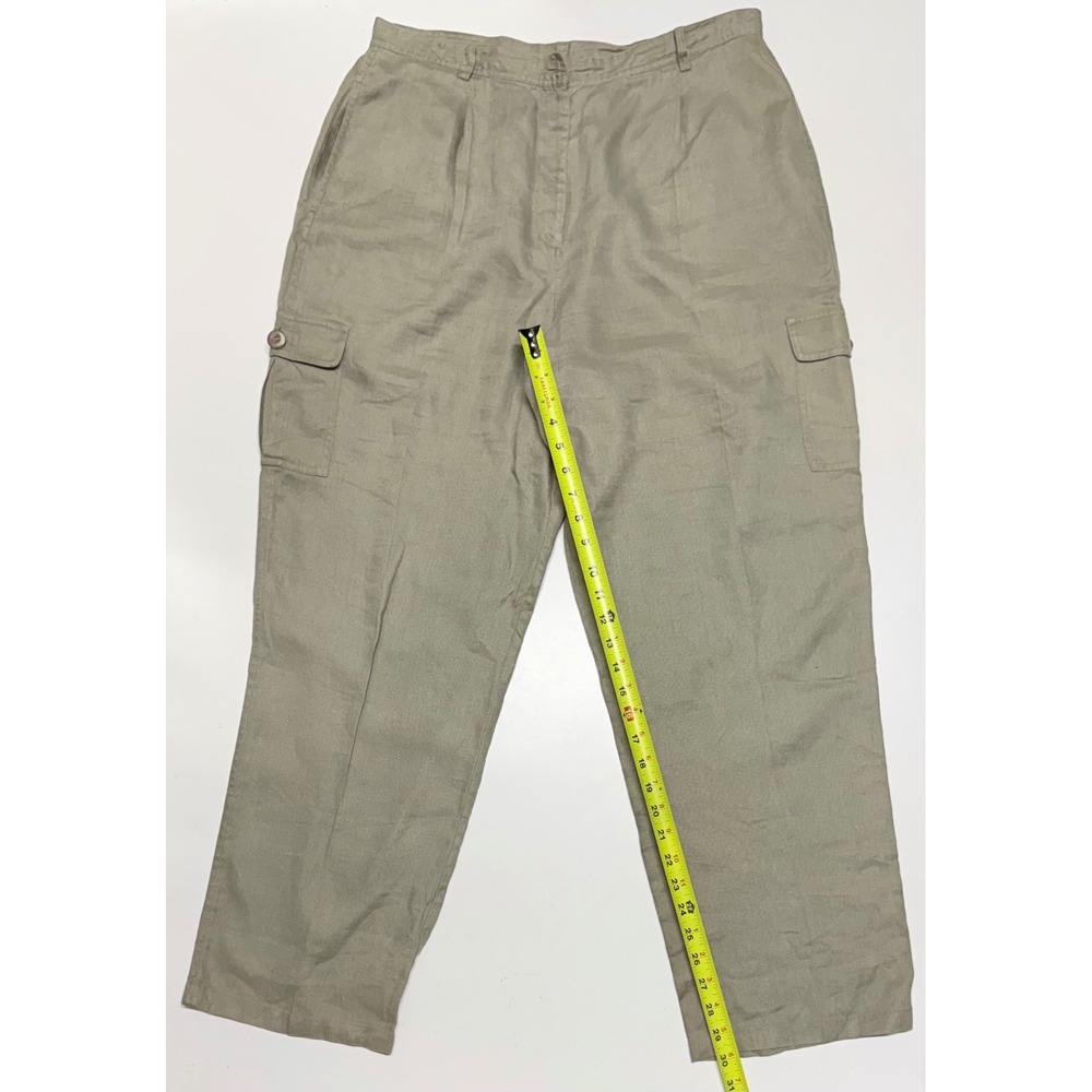 J. Jill Women 16 Sage Green 100 Linen Cargo Pants High Rise Straight Leg Utility